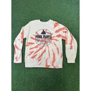 Pink Floyd Dark Side of the Moon 73 Tour Tie Dye Sweatshirt Medium Cream Orange